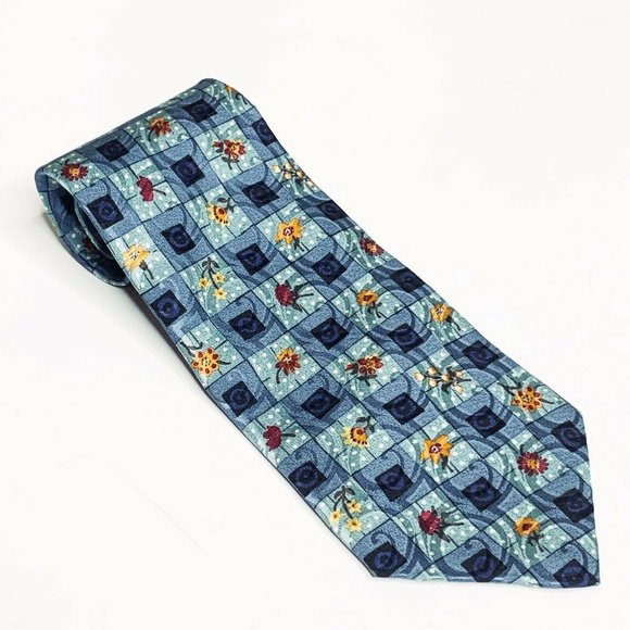 STRUCTURE Tie Designer Blue Flowers Window Pane US